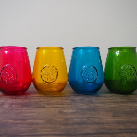 Unbranded Other - 4 Wine Glasses Set Pink Yellow Blue Green